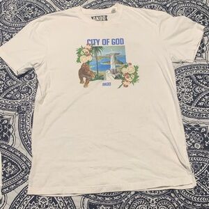 Akoo White 'City of God' Graphic Tee with Tropical Print